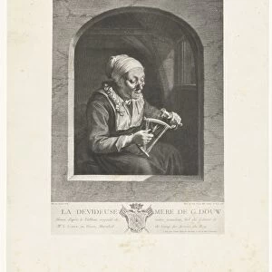 Photographic reproduction of the print La Devideuse after Gerard Dou by Wille, Maurits