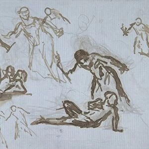 Sheet figure studies 19th century Pen brown ink