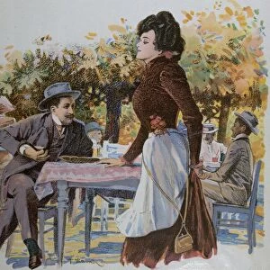 The waitress by Franz Hlavaty, 1861-1917, German. food and drink, liszt gourmet archive