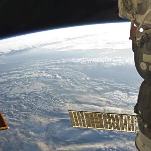 A Soyuz spacecraft docked to the International Space Station