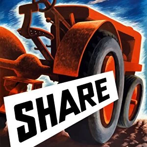 Vintage World War II poster of a tractor plowing a field