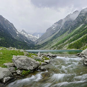 River flowing from Lac de Gaube, Pyrenees National Park, Hautes Pyrenees, France, July 2013