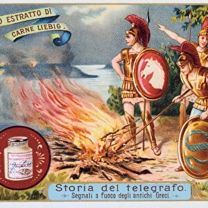 Aerial Telegraph: Ancient Greek soldiers tending a signal fire, c1900