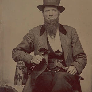 Man in Top Hat Holding a Hammer and Wrench, 1860s- early 70s. Creator: Unknown