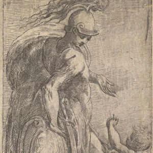 Mars standing at the left leaning on a shield, Cupid at the right, ca. 1542-46