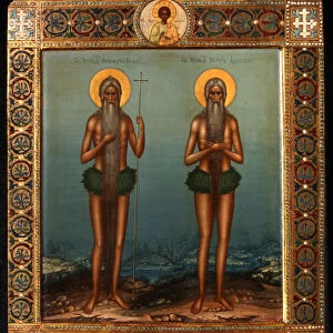 Venerable Onuphrius and Saint Peter of Mount Athos, 1902. Artist: Guryanov, Vasily Pavlovich (1867-1920)