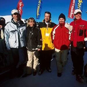 Villars 24 Hour Ski race: L to R: Damon Hill, Barbara Pollock, Jacques Villeneuve Craig Pollock and Paul Stewart