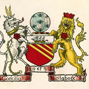 Coat of arms of Manchester, England. From The Business Encyclopaedia and Legal Adviser, published 1907
