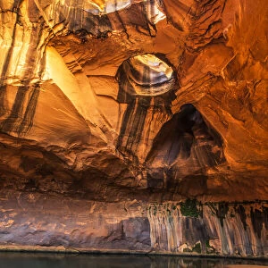 Golden Cathedral porthole arch, Neon Canyon, Grand Staircase-Escalante National Monument, Utah, USA