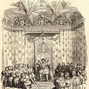 King Henry Viii Of England And His Council. After A Contemporary Drawing. From History Of Hampton Court Palace In Tudor Times By Ernest Law. Published London 1885