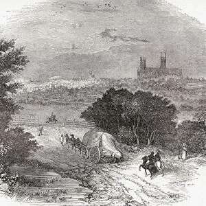 A view of Lincoln, Lincolnshire, England in the early 19th century. From Old England: A Pictorial Museum, published 1847