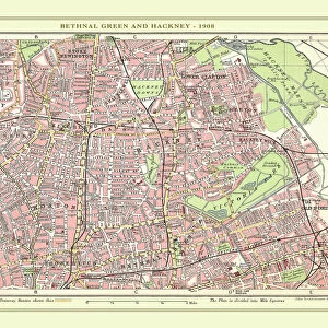 Old Street Map of Bethnal Green and Hackney 1908