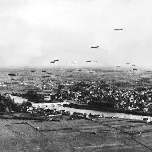 94 Avro Lancaster bombers fly across French countryside on the way to attacking