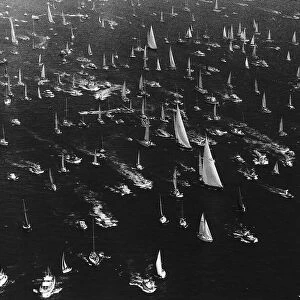 Aerial view of ships taking part in the sailing round the world yacht race