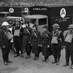 Birmingham A. R. P. ambulance drivers and attendants in their new uniforms at the Central