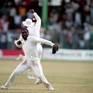 Cricket. West Indies v. England. May 1990 90-2766-102. Viv Richards celebrates a wicket
