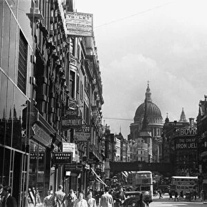 Fleet Street looking towards St Pauls Cathedral and Ludgate Hill. August 1939