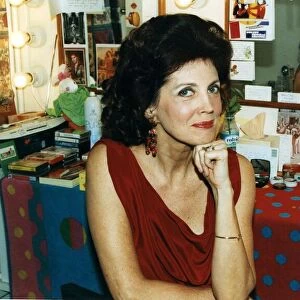 Gayle Hunnicutt smiling during interview in dressing room. She is starring in J. B