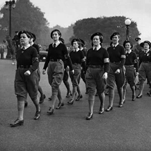 Land Army Girls about to parade through the streets of Nottingham for a victory parade