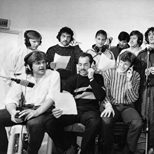 Liverpool Football team line up in the Yellow 2 recording studio in Stockport to record