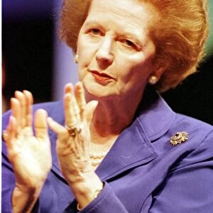 Margaret Thatcher former Prime Minister of Britain during the debate on Europe at