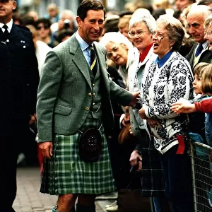 Prince Charles Prince of Wales Dingwall for Mod wearing green kilt jacket waistcoat