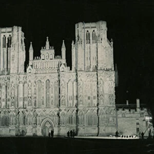 Wells Cathedral Somerset photographed from between two trees 19 century Gothic