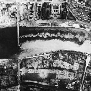 The wreaked highway bridges over the River Seine at Elbeuf, Airorafy of A. E. A. F