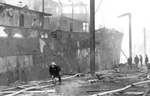 Blitz in London, ship at Surrey Commercial Docks, WW2