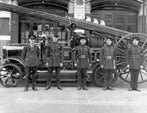 London Fire Brigade wheeled escape ladder and crew London Fire Brigade wheeled escape ladder and crew