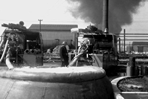 Pumps working from dams, Thames Haven, WW2