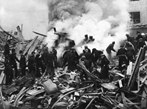Aftermath of V2 rocket attack, Aldgate, London, WW2