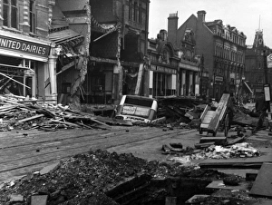 Blitz in London -- ladders and rubble, WW2