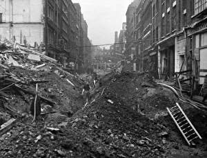 Blitz in London -- ladders and rubble, WW2