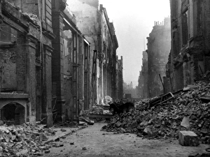 Bomb damage at London Wall, City of London, WW2