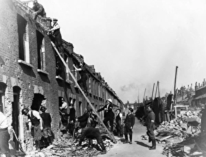 Blitz in London -- ladders and rubble, WW2