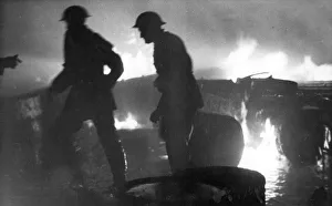 Firefighters in action, Mitcham, Surrey, WW2