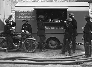 Firefighters outside mobile kitchen, WW2 Firefighters outside mobile kitchen, WW2